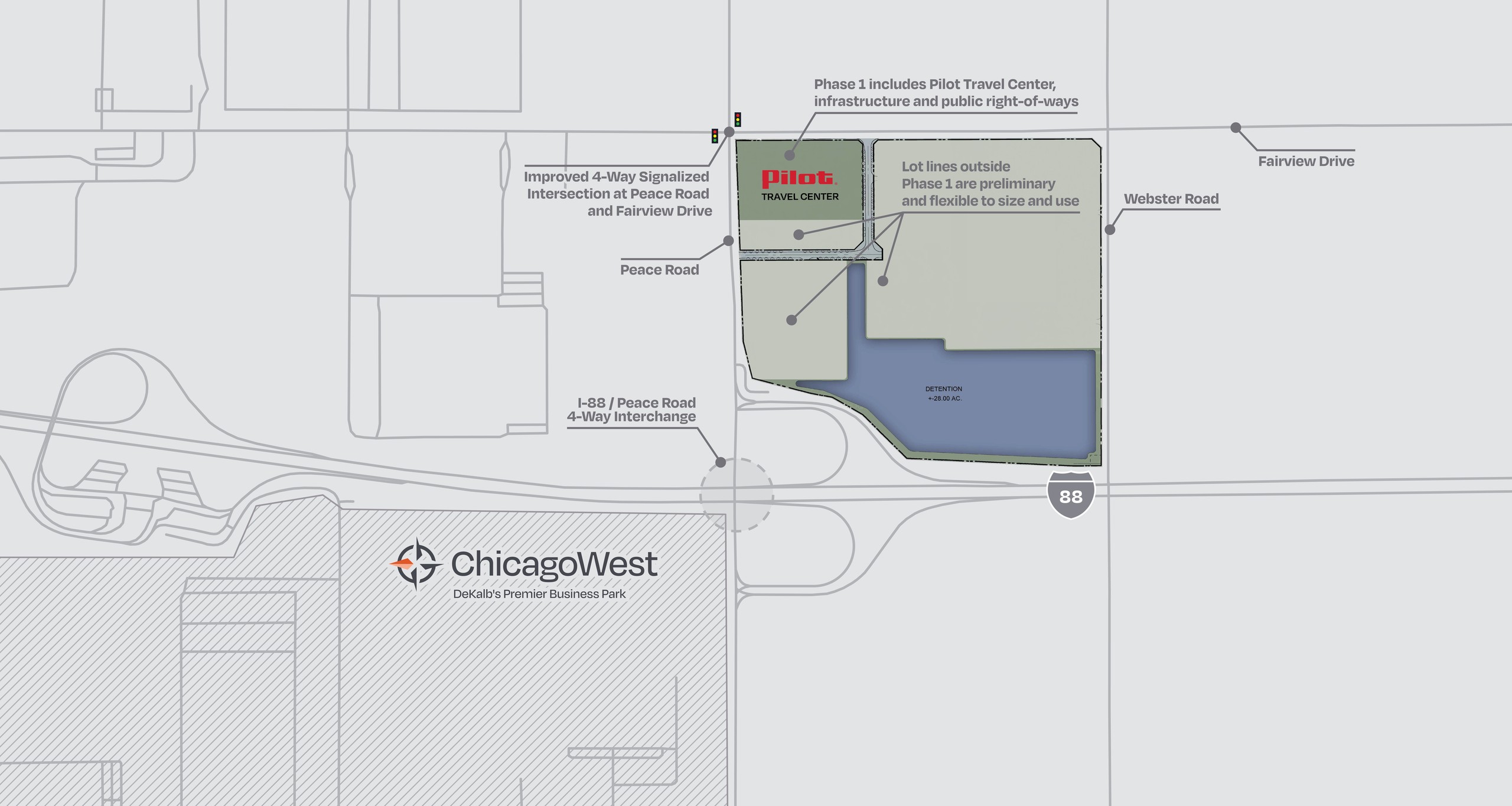 DeKalb Commerce Center Phase I master plan with Pilot Travel Center